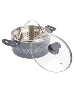 Spice By Tia Mowry Savory Saffron 5 Quart Ceramic Nonstick Aluminum Dutch Oven with Lid and Steamer in Gray