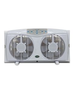 Optimus 8 in. Electric Reversible Twin Window Fan with Thermostat &amp; LED